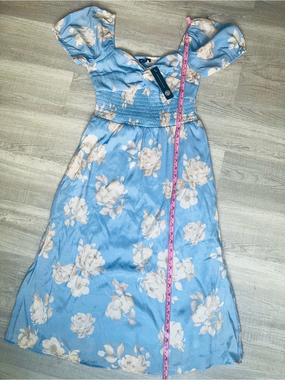 NWT Women's Blue Floral Midi Dress Puff Sleeve Smocked Twist Front A-Line - Picture 9 of 14